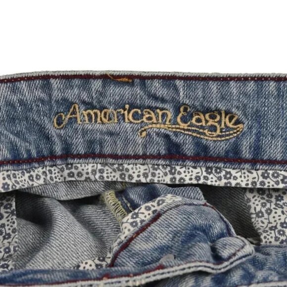 Vintage Y2K American Eagle Jean Shorts Blue Distressed Raw Low Rise Size 4 - Picture 5 of 9